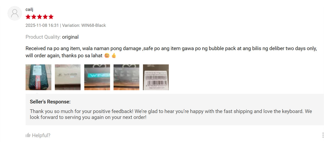 Product review with images and text on a white background