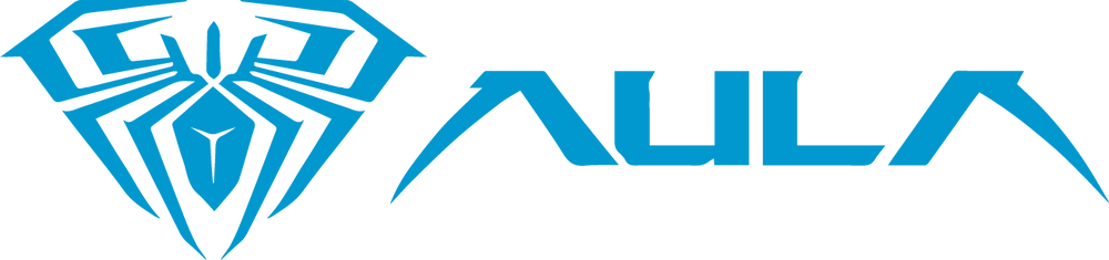 AULA horizontal logo with diamond-shaped spider emblem and stylized text