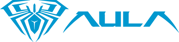 AULA horizontal logo with diamond-shaped spider emblem and stylized text